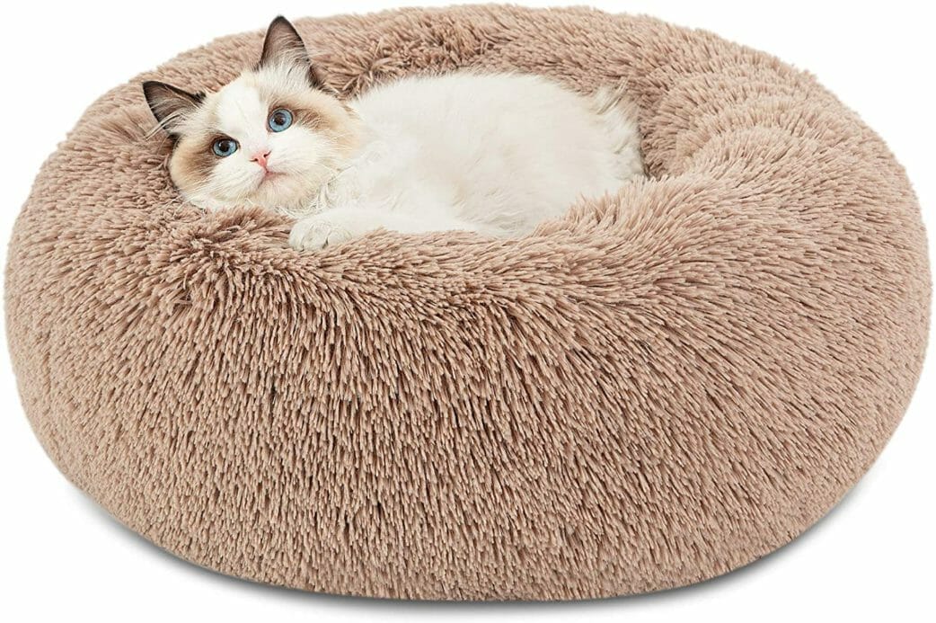 24'' x 24'' BITIANTEAM Calming Dog Bed Comfortable Cat Bed Cuddler Round Dog Pillow Bed Nest Anti-Slip Faux Fur Ultra Soft Washable for Dog Cat Joint-Relief Improved Sleep Dark Gray 