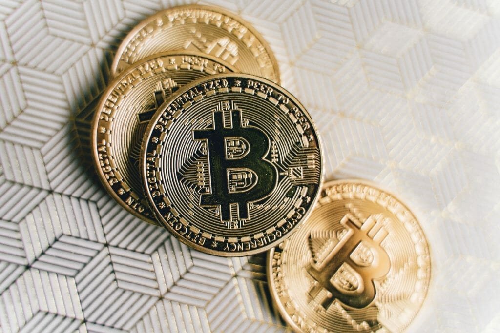Close up photo of four bitcoins